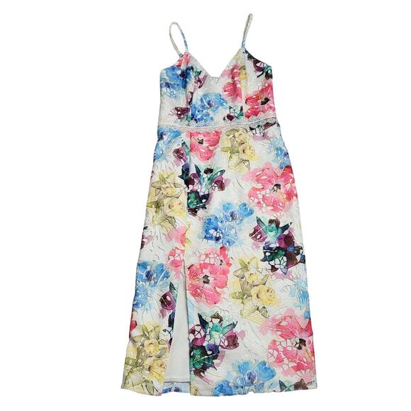 Dress the Population Joelle Sheath Midi Raspberry Multi Floral Cutout Small - Picture 3 of 10